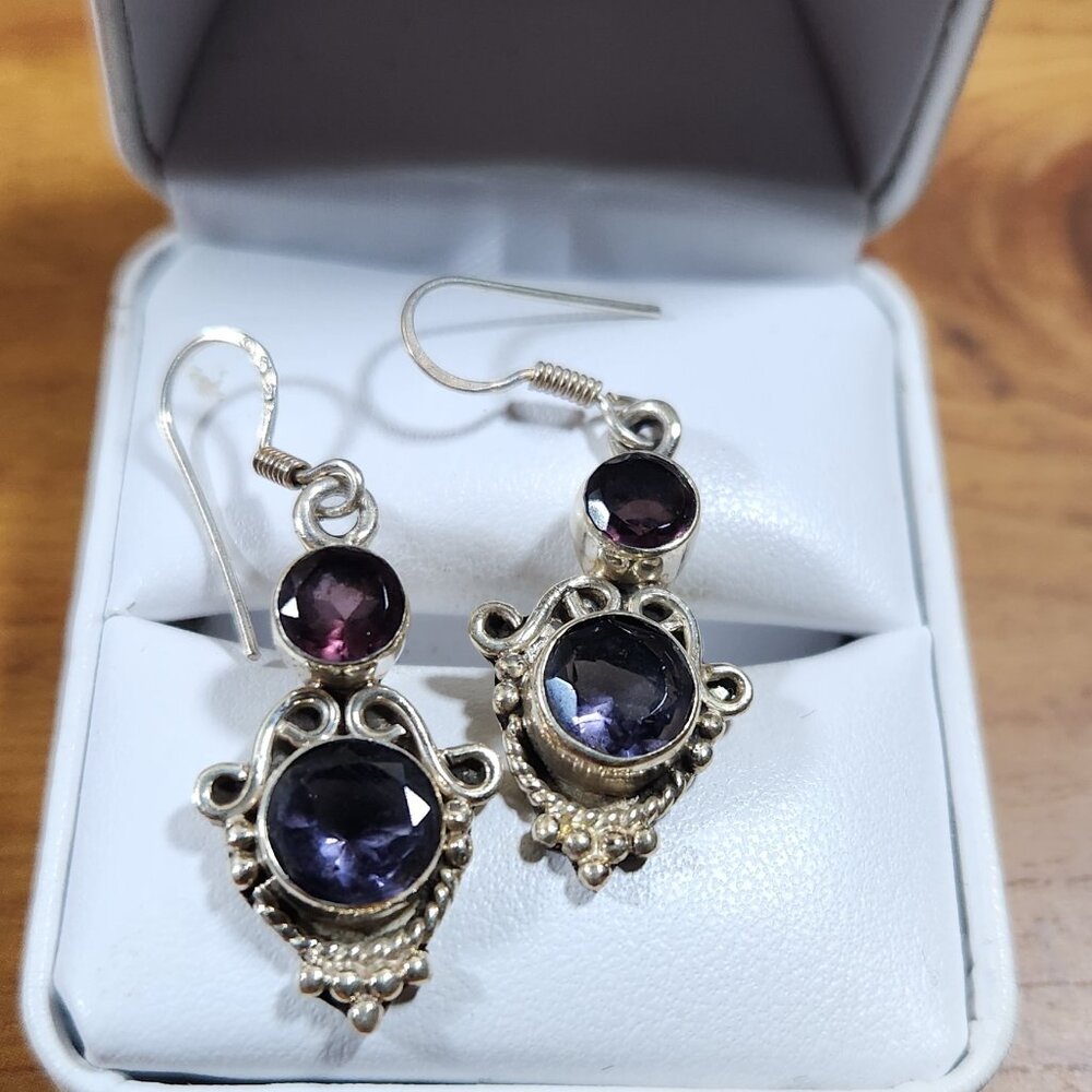 Vintage Womens Amethyst Earrings 925 Sterling Silver